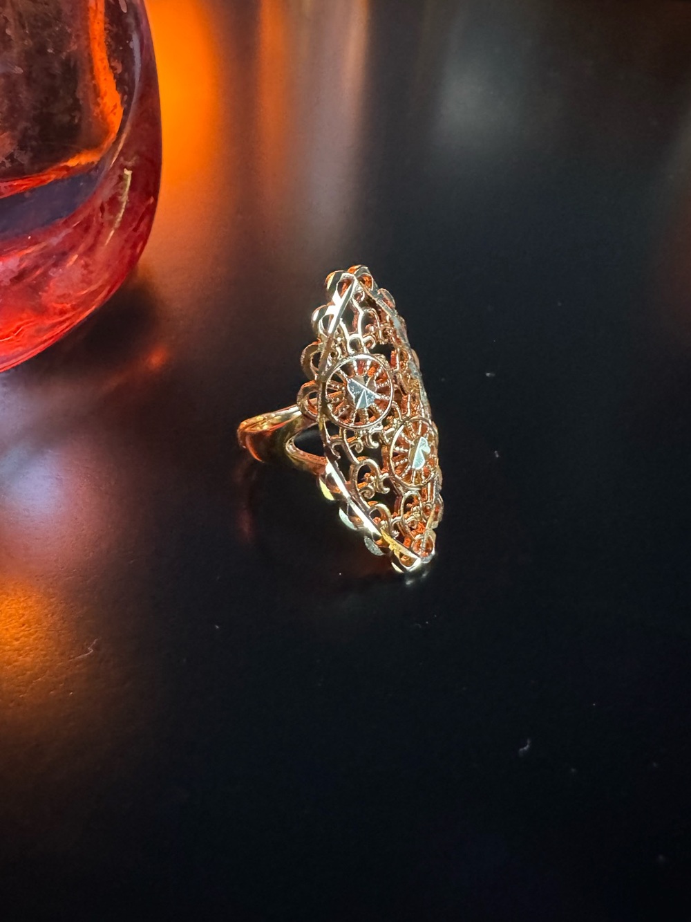 Gold Filigree Oval Statement Ring - Women Jewelry